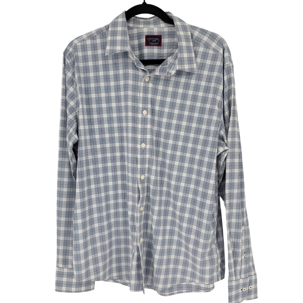 UNTUCKit Burklin Navy Preppy Plaid Performance Button Down Shirt Mens‎ L Office
